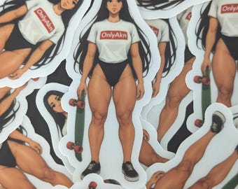 Adesivo manga Jooju – Ragazza muscolosa con skateboard – Stile supremo – Adesivo estetica anime per computer, bottiglia, skate