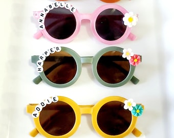 Personalized Childrens Sunglasses with Flower Detail and Protective Sleeve