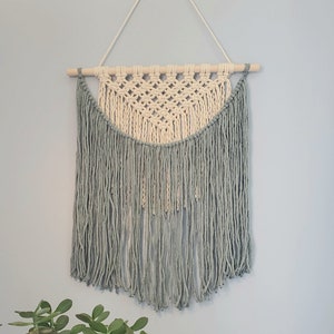 Muted Blue and Ivory Macrame Wall Hanging (Reversible)
