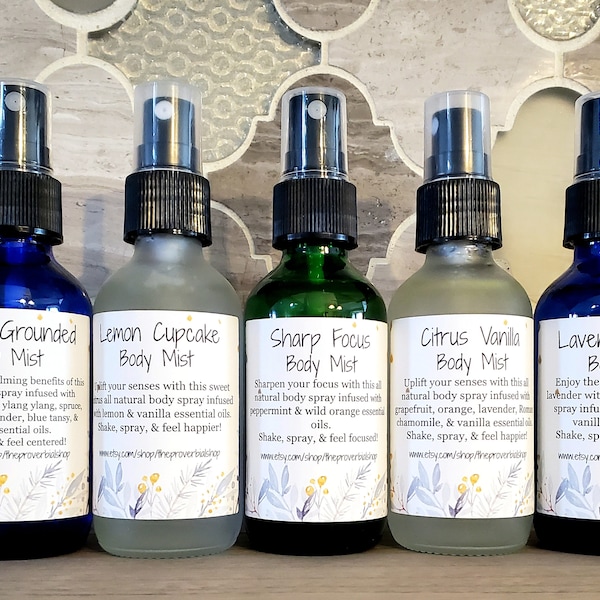 Choose Your Scent Essential Oil Body Spray 1, 2, or 4 oz Spray or 10 ml Oil Roller