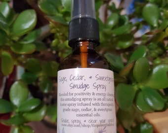 Smudge Spray Essential Oil Mist or Roller for Positivity and Energy Clearing