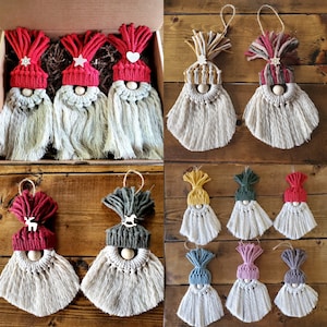 Macrame Car Gnome or Santa Ornament for Rearview Mirror