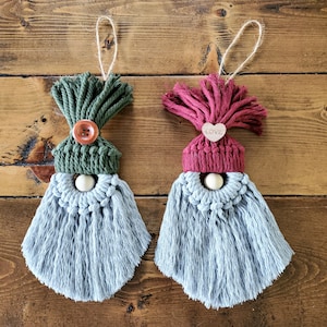Gray Beard Macrame Gnome or Santa Ornament