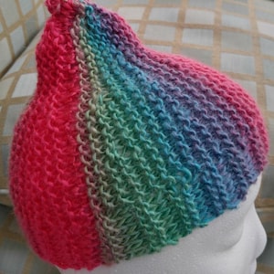 Child / Toddler Size ... Pixie Rainbow Wedge Handmade Knit  Beanie Cap Tam Toboggan ... Super Bright .. Acrylic Yarn ... Machine  Wash / Dry