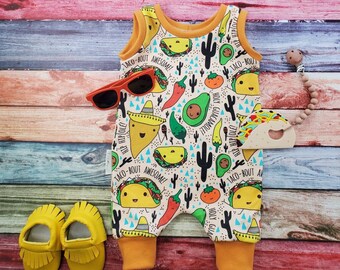 Organic Baby Romper: Taco Avocado Print, Fiesta Outfit