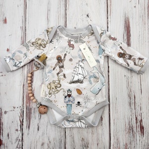 Organic Cotton Nautical Baby Bodysuit: Ships, Octopus, Whales