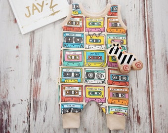 Organic Cotton Baby Romper: 90s Cassette Print, Gender Neutral