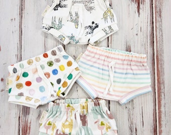 Organic Baby Shorties: Unisex Knit Bummies, Colorful Prints