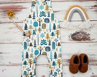 Baby Overalls Fall Baby Girl Clothes Trees Print Organic Baby Boy Clothes Forest Baby Bib Overalls Baby Jumper Colorful Winter Baby Clothes