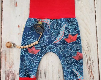 Organic Baby Harem Pants: Ocean Print, Grow-With-Me Design