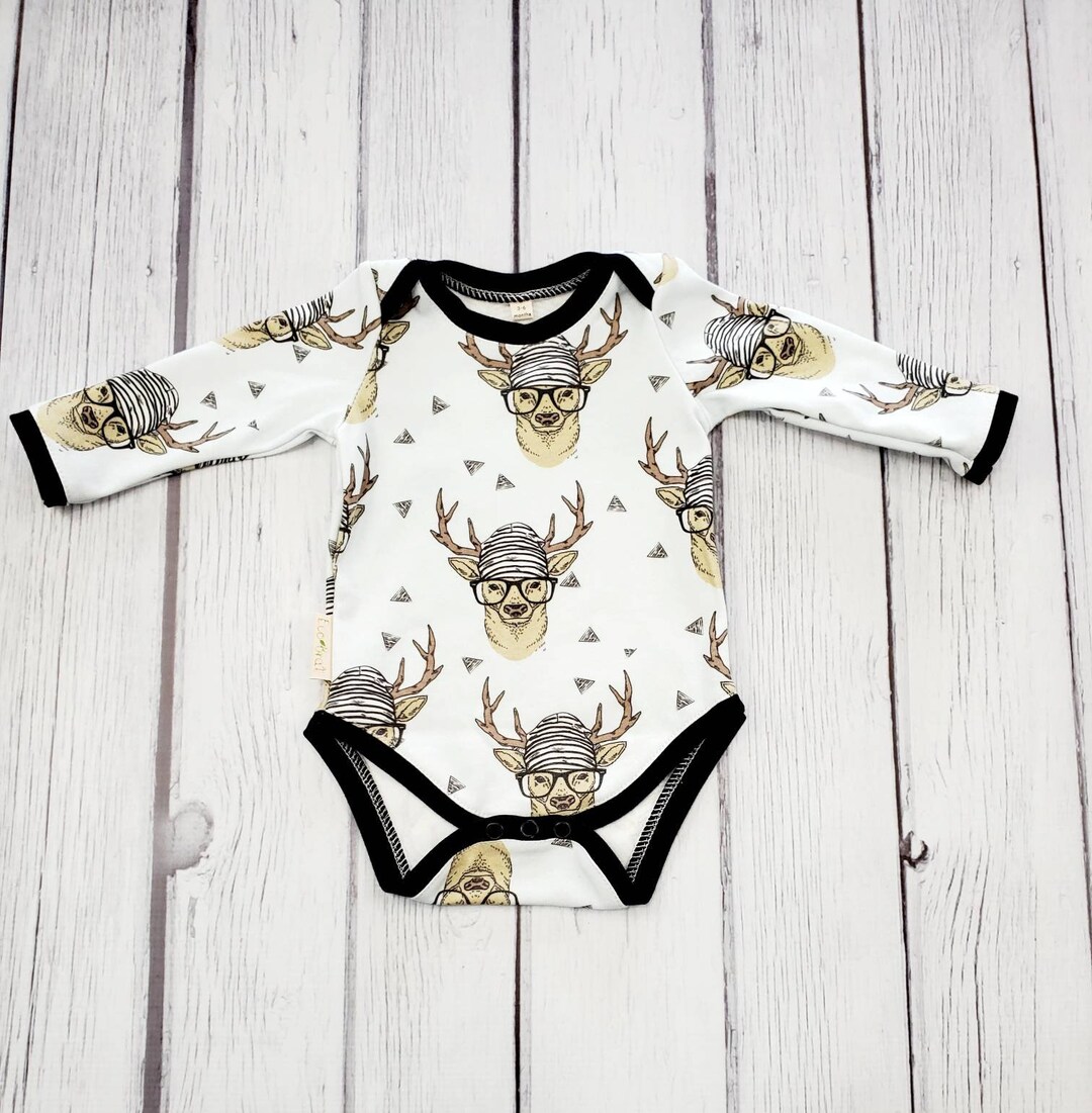 Organic Cotton Baby Bodysuit: Unisex Deer Print Outfit - Etsy