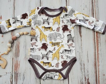 Organic Baby Clothes, Baby Boy Bodysuit, Baby Girl Clothing Gender Neutral Baby Bodysuit, Organic Cotton, Unisex Baby Outfit, Zoo Print Baby