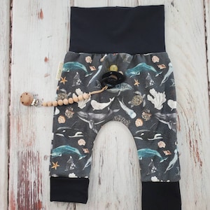 Organic Baby Harem Pants: Ocean Print Grow-With-Me Trousers