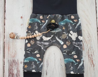 Organic Baby Harem Pants: Ocean Print Grow-With-Me Trousers