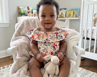 Organic Boho Baby Ruffle Romper:  Floral Print, Toddler Girl Outfit