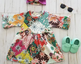 Organic Baby Clothes, Baby girl Clothes, Boho Baby Dress, Girl's Summer Dress, Patchwork Baby Dress, Cute Baby Clothes, Baby Easter Dress