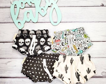 Organic Baby Shorties: Skull, Cactus, Tattoo Prints - Gender Neutral