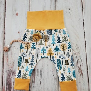 Organic Grow-With-Me Baby Pants: Trees Print, Unisex Harem Style