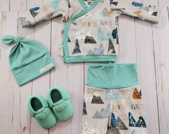 Neugeborenen Jungen Coming Home Outfit: Bio Baby Kimono Set