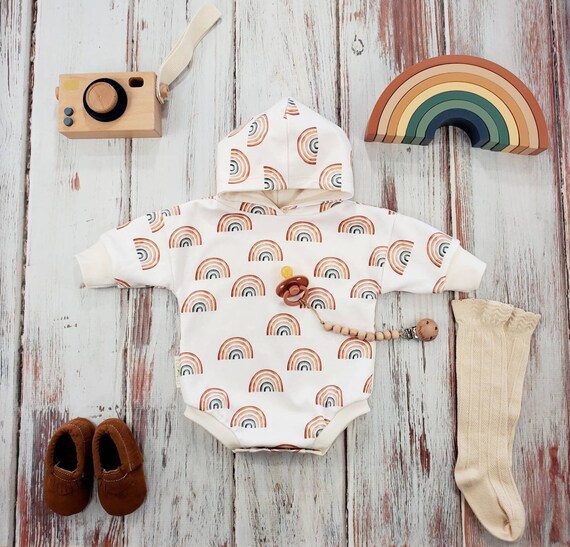 Organic Rainbow Baby Hoodie Romper Gender Neutral Over sized Baby Sweatshirt Boy Outfit Summer Baby Girl Sweater Bodysuit 1st Birthday Etsy UK