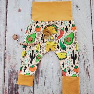 Organic grow with me pants, taco infant joggers, cool baby clothes, gender neutral, baby boy pants, baby girl pants, organic harem trousers