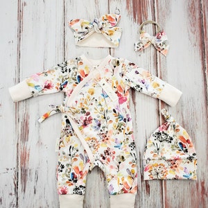 Floral Baby Romper: Organic Cotton Kimono Outfit with Headband