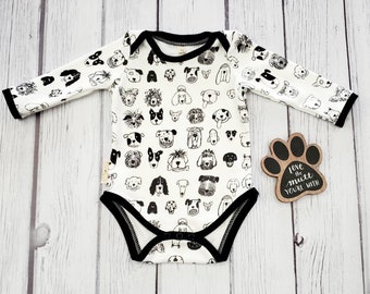 Organic Baby Clothes, Baby Boy Bodysuit, Baby Girl Clothing Gender Neutral Baby Bodysuit, Organic Cotton, Unisex Baby Outfit, Dog Print Baby