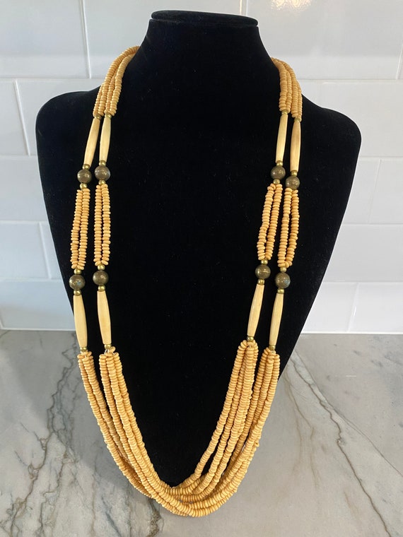 Boho style brass and bone necklace