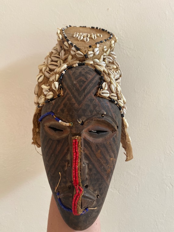 Vintage African carved wood luba mask Africa cerem