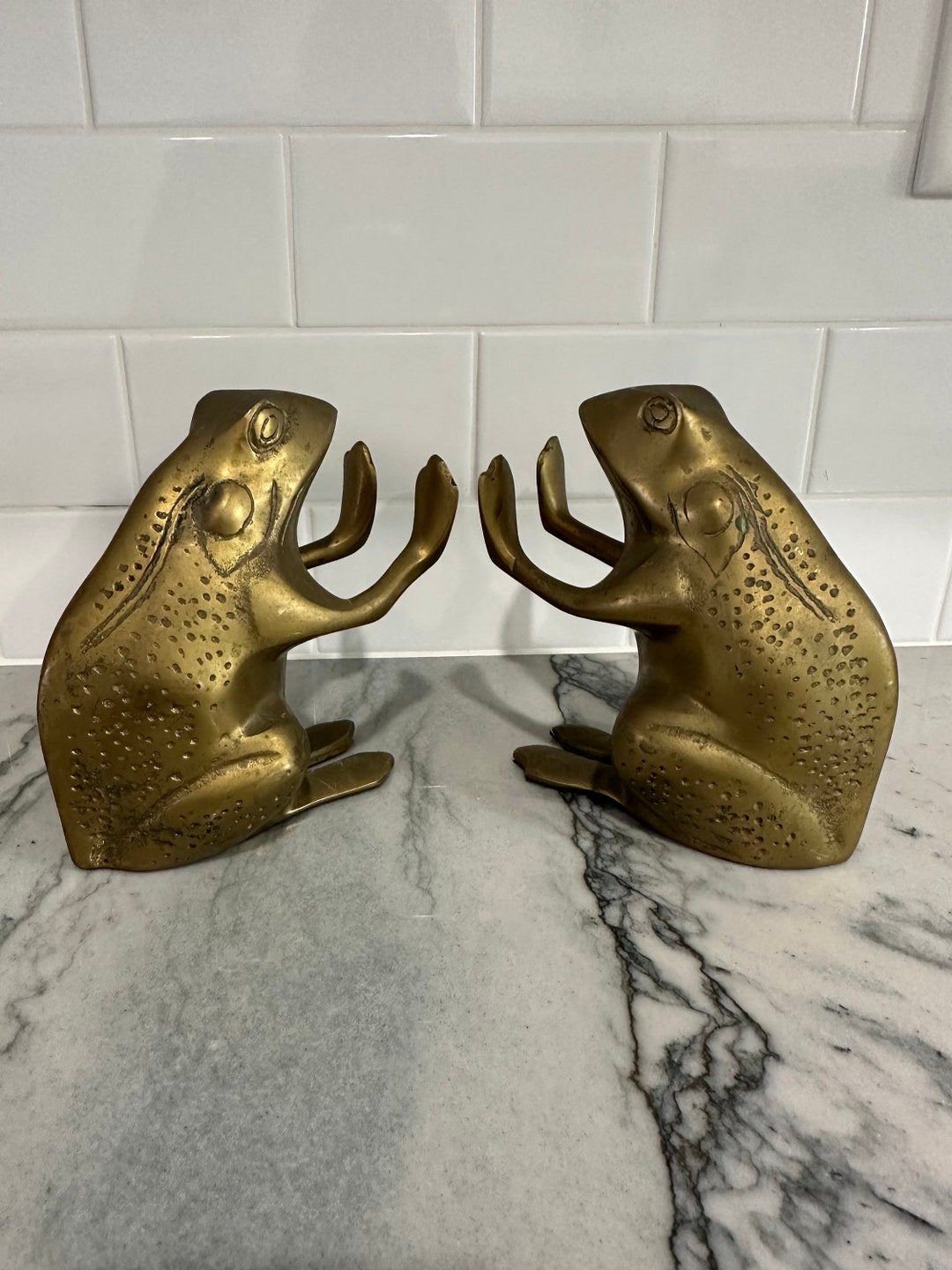 Vintage Retro Brass Collectible Frog Bookends Etsy