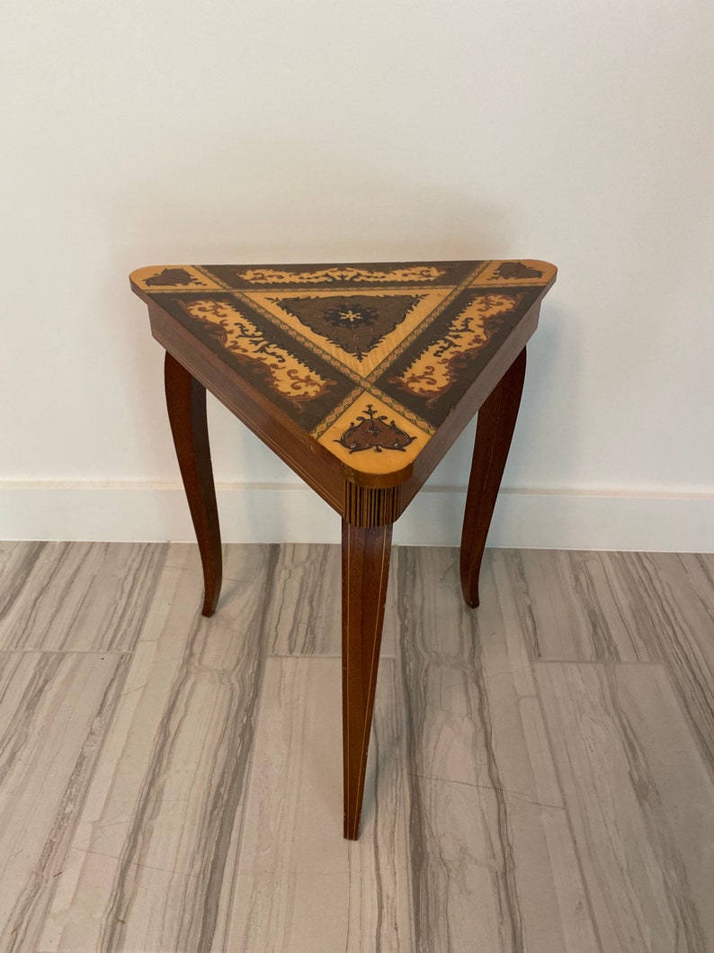 Vintage wooden table with music box Etsy