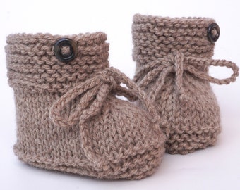 Baby shoes knitted alpaca wool knitted shoes baby natural color natural yarn warm brown handmade hand knitted gift birth wool