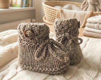 Scarpine da neonato lavorate a maglia, 3-6 mesi, scarpine in lana d'alpaca, scarpine per neonati lavorate a mano, filato marrone naturale, regalo per neonati, lana.