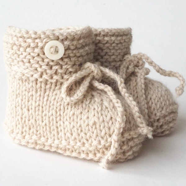 Babyschuhe gestrickt Alpaka Wolle Strickschuhe Baby naturfarben Naturgarn beige Handarbeit handgestrickt Geschenk Geburt Wolle