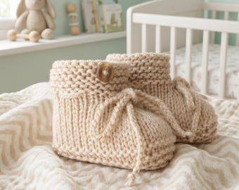 Scarpine da neonato lavorate a maglia, scarpine da neonato beige lavorate a maglia, scarpine da neonato lavorate a mano 2-6 mesi, regalo di nascita, regalo di battesimo, scarpine da neonato color naturale