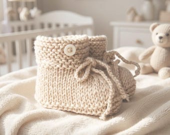Babyschuhe gestrickt Alpaka Wolle Strickschuhe Baby naturfarben Naturgarn beige Handarbeit handgestrickt Geschenk Geburt Wolle
