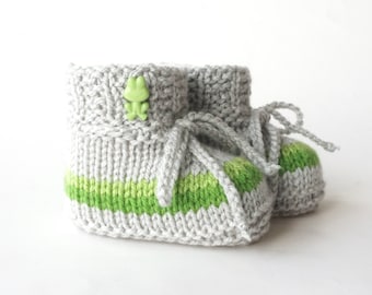 Babyschuhe gestrickt Frosch Strickschuhe Baby grau grün Tier Wasser handgestrickt