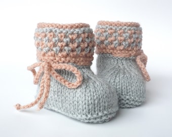 Baby shoes knitted knitted shoes baby pattern gray rose gift handmade knitting
