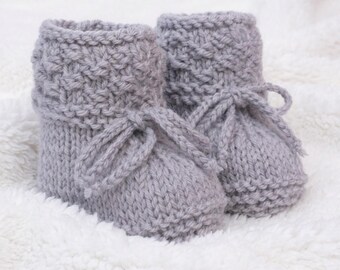 Babyschuhe gestrickt Alpaka Wolle, Strickschuhe Baby Naturgarn warm grau Handarbeit handgestrickt, Geschenk Geburt Wolle 3-6, 6-9 Monate
