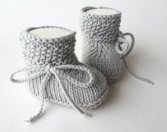 Baby shoes knitted knitted shoes baby light gray uni neutral gift birth baptism shoes pastel