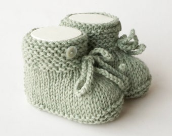 Baby shoes knitted alpaca wool knitted shoes baby natural color natural yarn sage handmade hand knitted gift birth wool