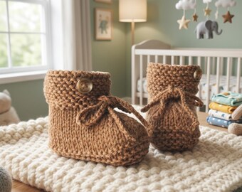 Babyschuhe gestrickt Alpaka Wolle Strickschuhe Baby naturfarben Naturgarn warm braun mandel Handarbeit handgestrickt Geschenk Geburt Wolle