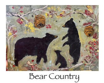 Rug Hooking Pattern PDF Download, Bear Country Primitive Folk Art Mat, Digital Punch Needle Pattern, Autumn Forest DIY Craft Design