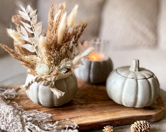 Kürbis Deko mit Trockenblumen | Kürbis Teelicht | Kürbis Dose mit Deckel | Herbstgestecke Boho Deko | Herbst Deko | kleine Geschenke |