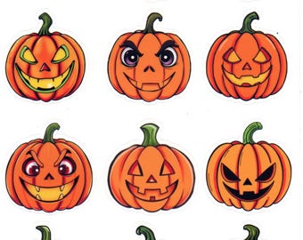 Halloween Jack O' Lantern Sticker Sheet – Glossy Pumpkin Stickers for Planners, Journals, Scrapbooking – Cute Spooky Fall Decor