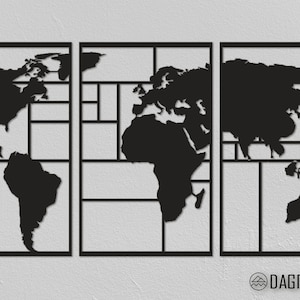Modern World Map Design, Christmas gifts, Metal Wall Art, Carte du monde, Weltkarte, Home Decor Ideas, Piet Mondrian Style Worldmap Wall Art