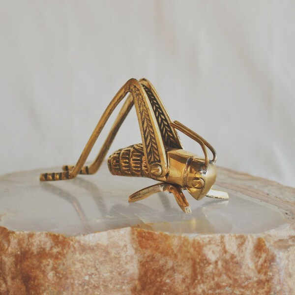 small vintage brass cricket brass grasshopper figurine statue modern boho decor bohemian decor mid century good luck charm good luck gifts