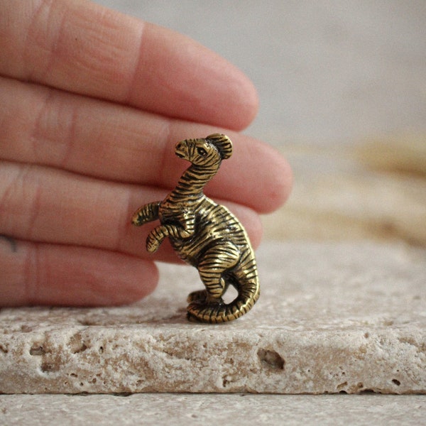 TWO mini brass parasaurolophus dinosaur figurine Jurassic park birthday unique dino lover gift ideas paleontology collectible curio decor