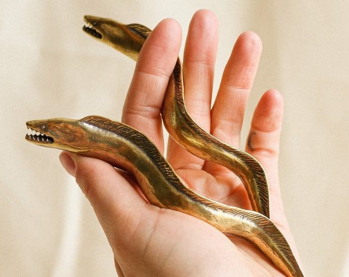 Moray Eel Figurine Antique Vintage Brass Handmade Gold Statue Tropical ...