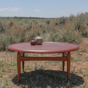 SOLD Kurt Østervig for Jason Møbler teak coffee table danish modern reversible flip top round table atomic furniture 1960 solid wood